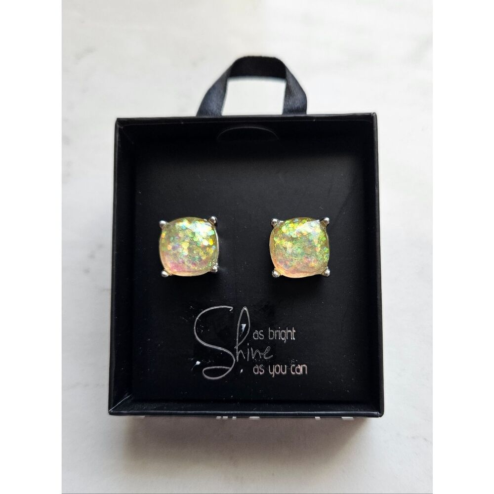 Large Iridescent Stud Earrings Yellow